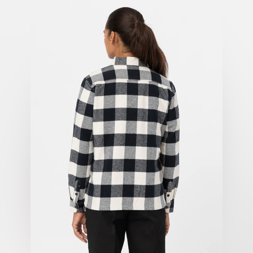 Dickies Cotton Flannel Black White Plaid Button Down Small